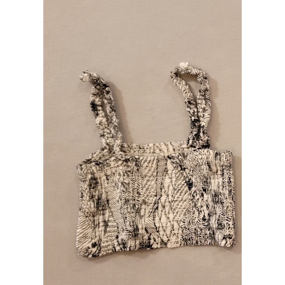 Anthropologie Paper Crane Black & White Smocked Cropped Tube Top S